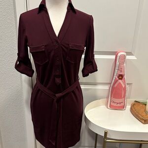 EUC Burgundy Button-Up Dress with Belt